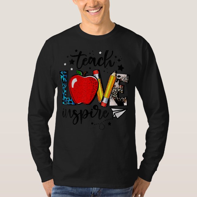Teach Love Inspire Cute Apple Leopard Cheetah Teac T-Shirt (Front)