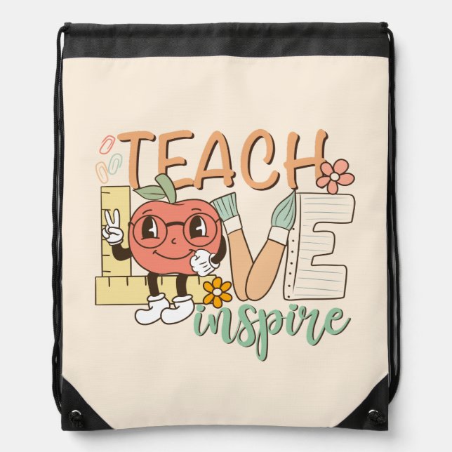 Teach Love Inspire – Cute School Supplies Drawstring Bag (Front)