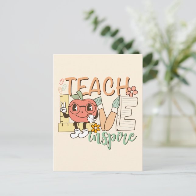 Teach Love Inspire – Cute School Supplies Postcard (Standing Front)