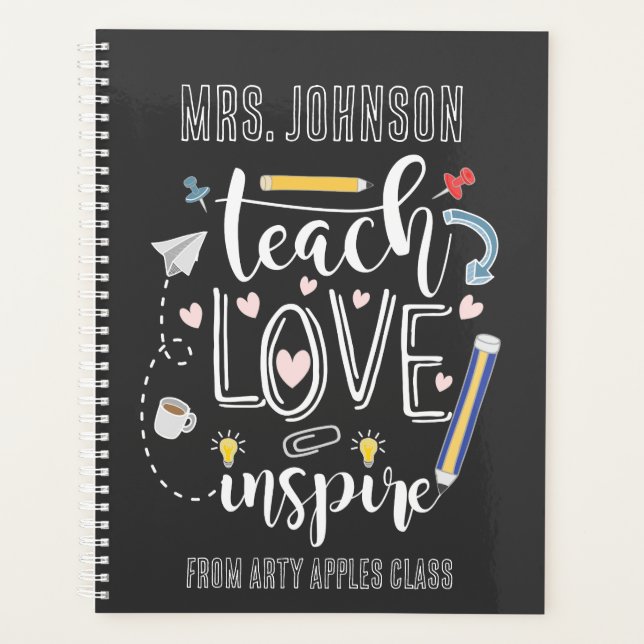 teach love inspire favorite teacher chalkboard planner (Front)