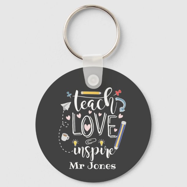 teach love inspire favorite teacher doodle art keychain (Front)