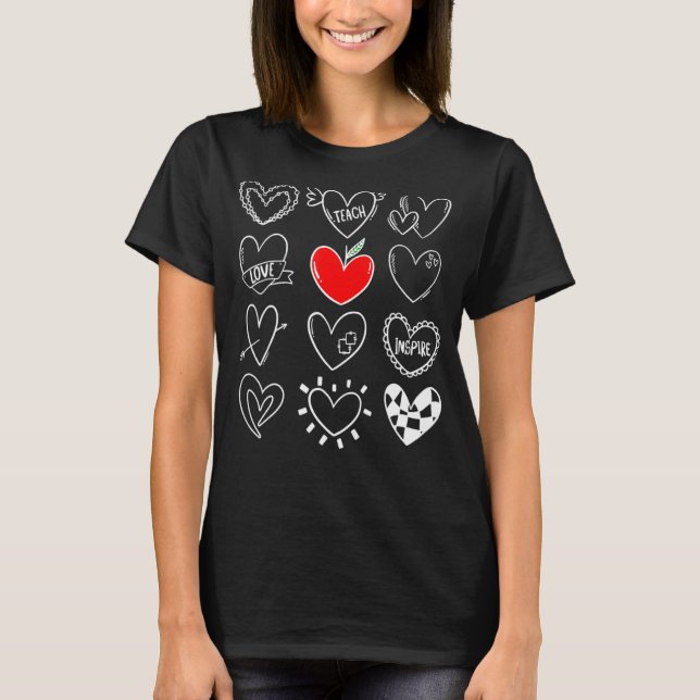 Teach Love Inspire Hearts Valentines Day For Teach T-Shirt (Front)