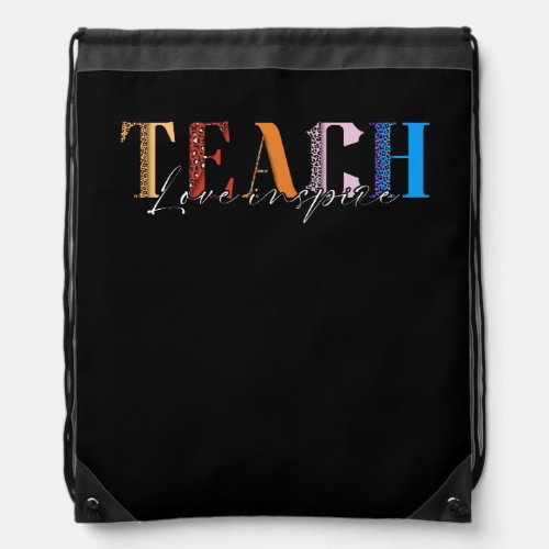 Teach Love Inspire Leopard Back to School Cute Tea Drawstring Bag