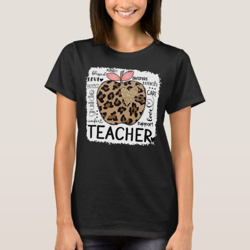 Teach Love Inspire Leopard Print Apple Teacher T_Shirt