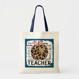 Teach Love Inspire Leopard Print Apple Teacher Tote Bag