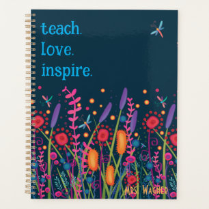 Teach Love Inspire Navy Floral Dragonfly Planner