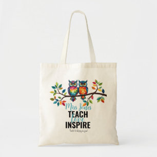 Teach love inspire owl thanks for helping me grow tote bag