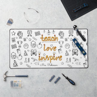 Teach Love Inspire: Personalized Modern Doodle Desk Mat