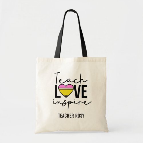 Teach Love Inspire Personalized Teacher Tote Bags