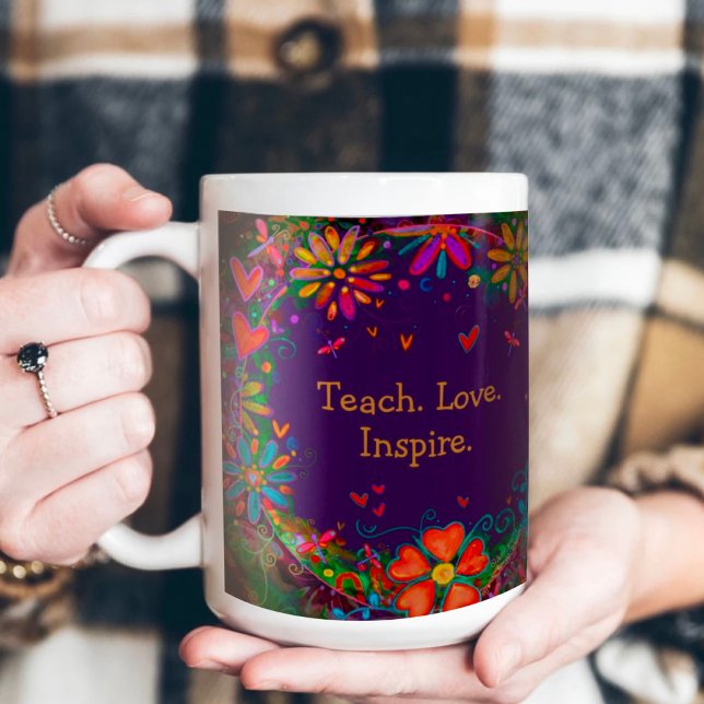 Teach Love Inspire Quote Name Floral Purple Coffee Mug (Creator Uploaded)