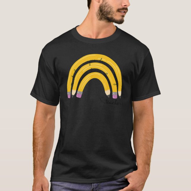 Teach Love Inspire Rainbow Pencil Teacher Back To  T-Shirt (Front)