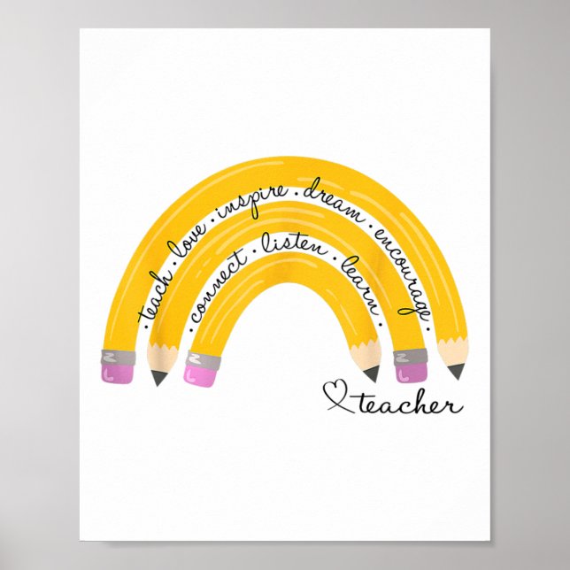 Teach Love Inspire Rainbow Pencil Teacher Ck To Sc Poster (Front)