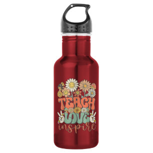 teach love inspire retro back to school stainless steel water bottle