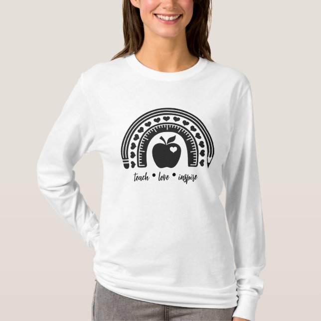 Teach Love Inspire Teacher Rainbow Apple  T-Shirt (Front)