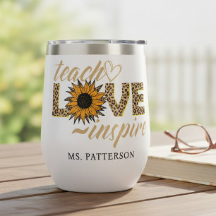 Teach Love Inspire Teacher Sunflower Modern Name Thermal Wine Tumbler