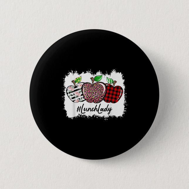 Teach Love Insre Lunch Lady Leopard Red Plain  Button (Front)