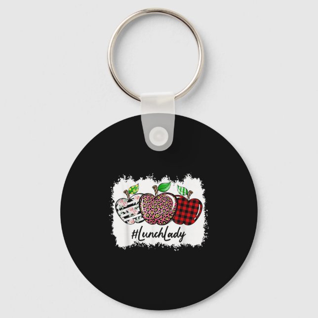 Teach Love Insre Lunch Lady Leopard Red Plain  Keychain (Front)