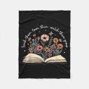 Teach Love Watch Grow Retro Teacher Floral Fleece Blanket