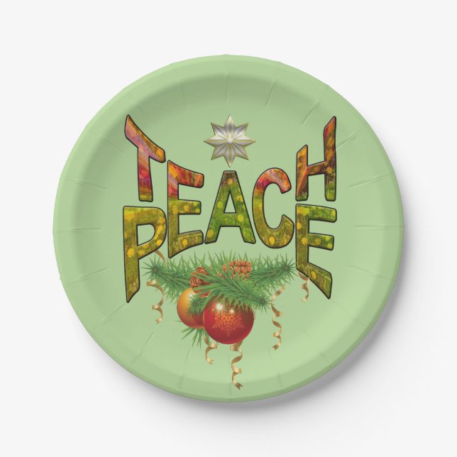 Teach-Peace Christmas party Paper Plates (Front)