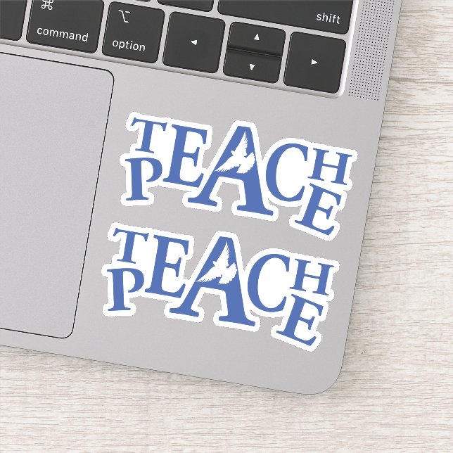 Teach peace single white dove and blue text sticker (Detail)