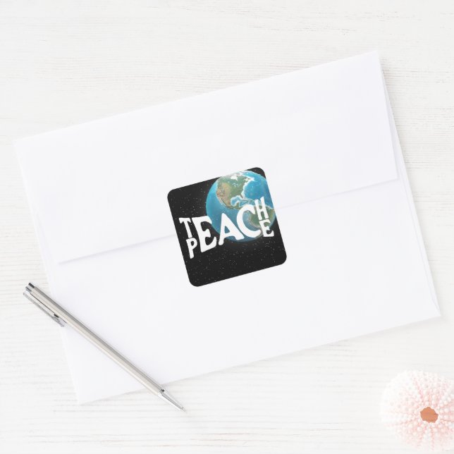 "Teach Peace" Text and Stars Square Sticker (Envelope)
