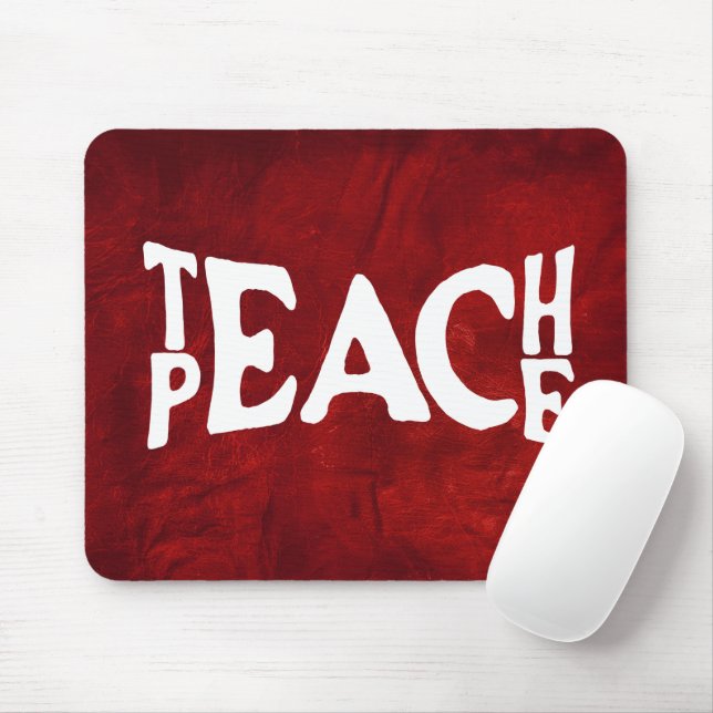 "Teach Peace" Text On Red Leather Mouse Pad (With Mouse)