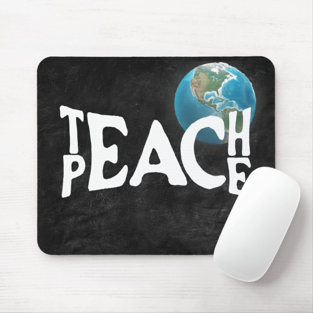"Teach Peace" Text With Planet Earth Mouse Pad (With Mouse)