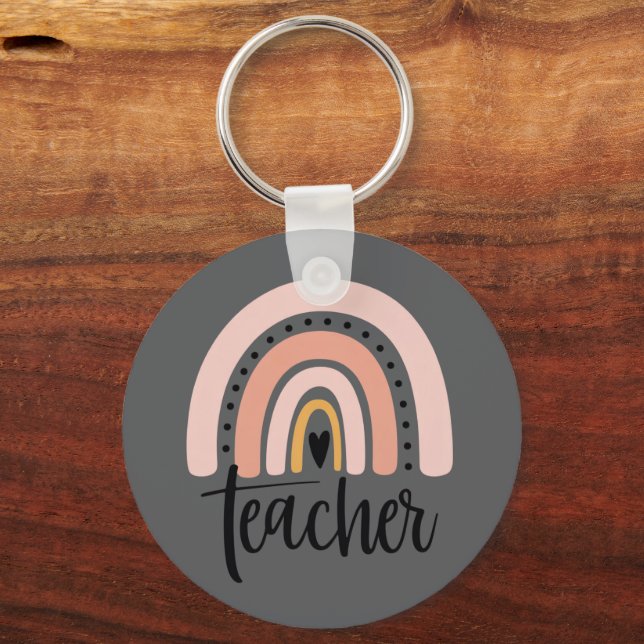 Teach Teacher Love Inspire Gift Rainbow  Keychain (Front)