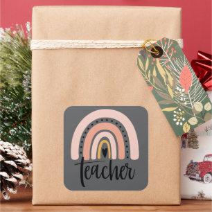 Teach Teacher Love Inspire Gift Rainbow  Square Sticker