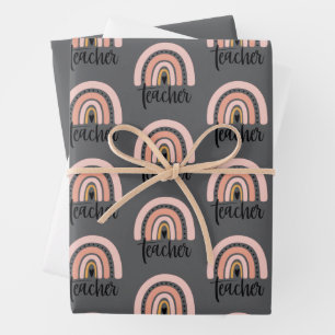 Teach Teacher Love Inspire Gift Rainbow  Wrapping Paper Sheets