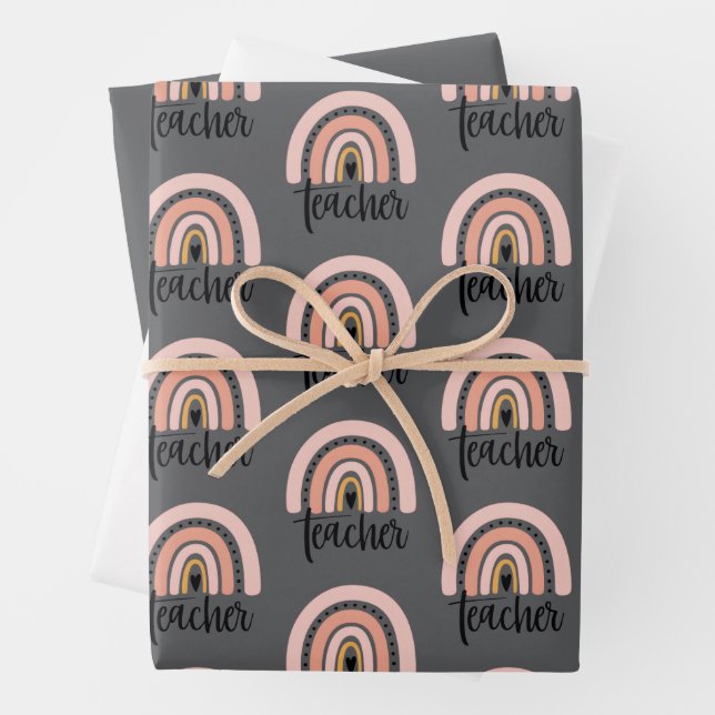 Teach Teacher Love Inspire Gift Rainbow  Wrapping Paper Sheets (In situ)