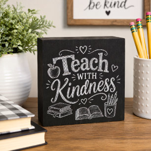 Teach with Kindness Chalkboard Style Wooden Box Sign