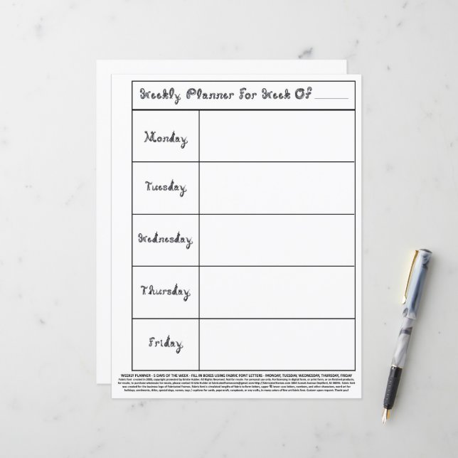Teacher 5 Day Week Lesson Plan Black Fabric Font (Front/Back In Situ)