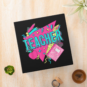 Teacher 90s Retro Colorful Teacher Back To School 3 Ring Binder