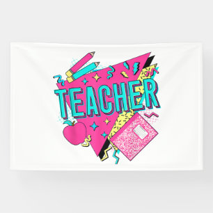 Teacher 90s Retro Colorful Teacher Back To School Banner