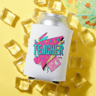 Teacher 90s Retro Colorful Teacher Back To School Can Cooler