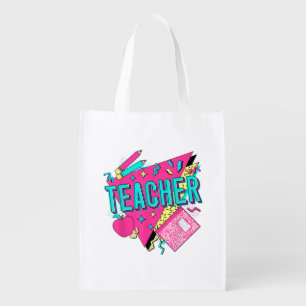 Teacher 90s Retro Colorful Teacher Back To School Grocery Bag