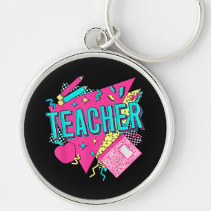 Teacher 90s Retro Colorful Teacher Back To School Keychain