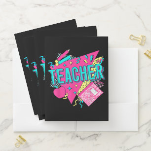 Teacher 90s Retro Colorful Teacher Back To School Pocket Folder