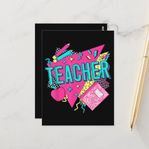 Teacher 90s Retro Colorful Teacher Back To School Postcard