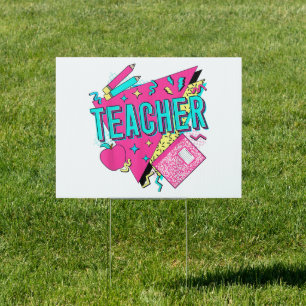 Teacher 90s Retro Colorful Teacher Back To School Sign