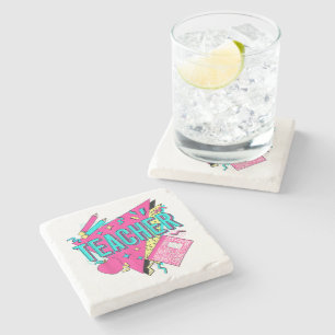 Teacher 90s Retro Colorful Teacher Back To School Stone Coaster
