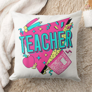 Teacher 90s Retro Colorful Teacher Back To School Throw Pillow