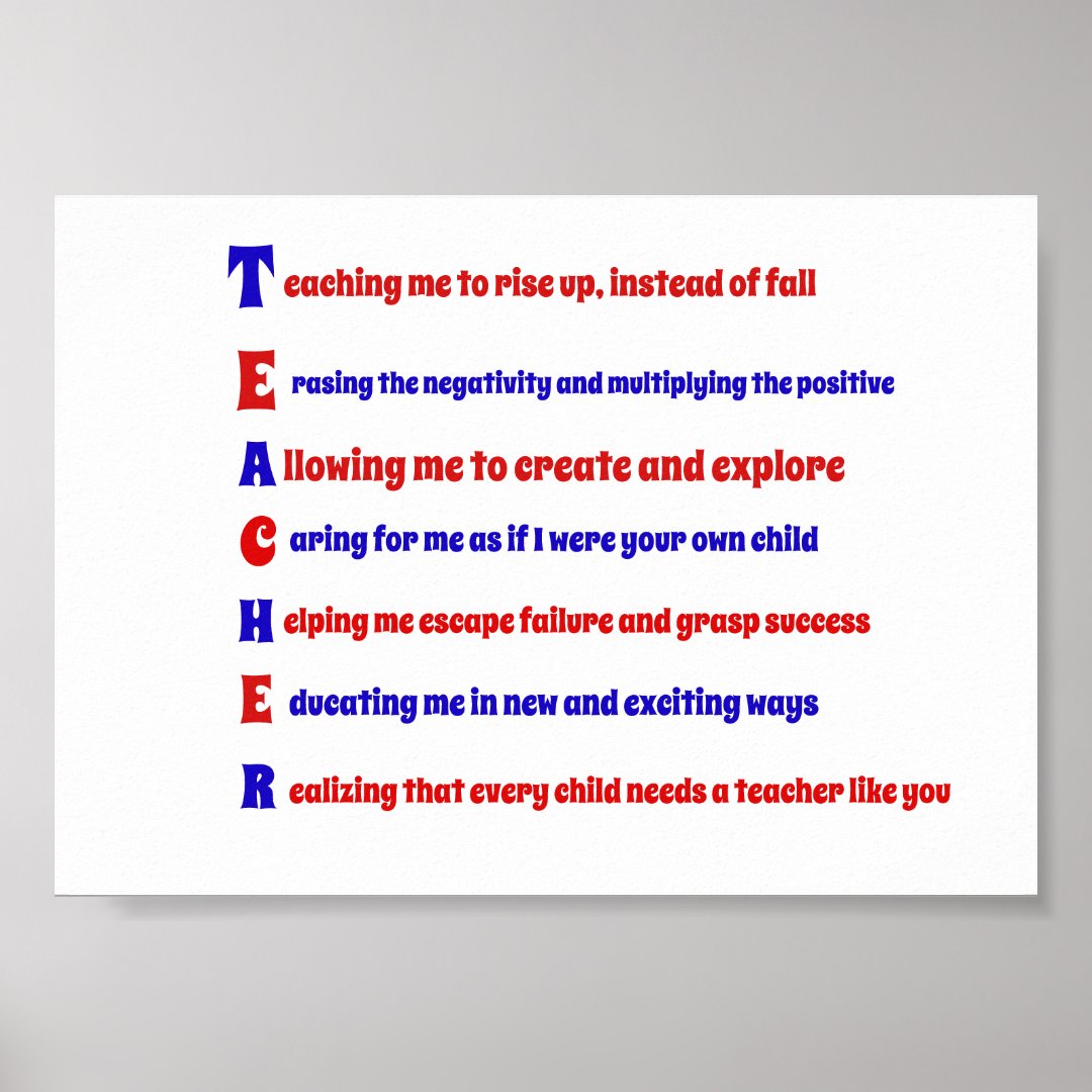 Teacher acrostic poem poster | Zazzle