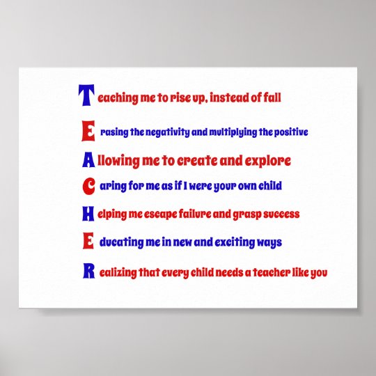 Teacher acrostic poem poster | Zazzle.com