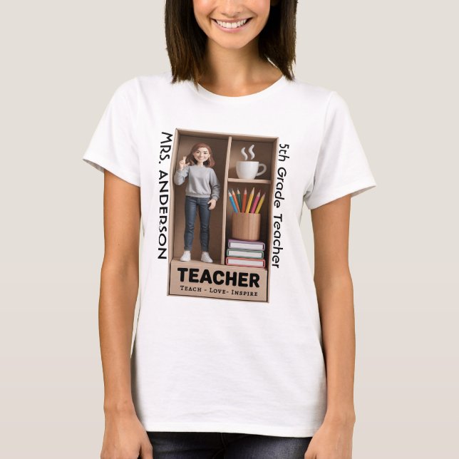 Teacher Action Figure AI 3D Boxed Doll Style  T-Shirt (Front)