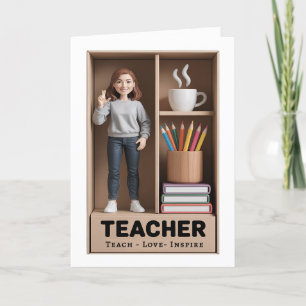 Teacher Action Figure AI Boxed Doll Style Letterpress Thank You Card