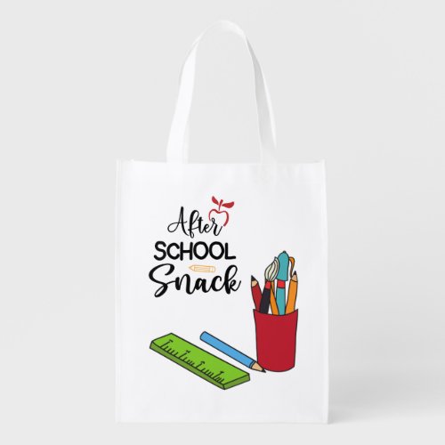 Teacher after school snack with pencil and ruler  grocery bag