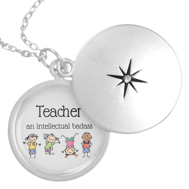 Teacher an Intellectual Badass Inspirational Quote Locket Necklace (Front)