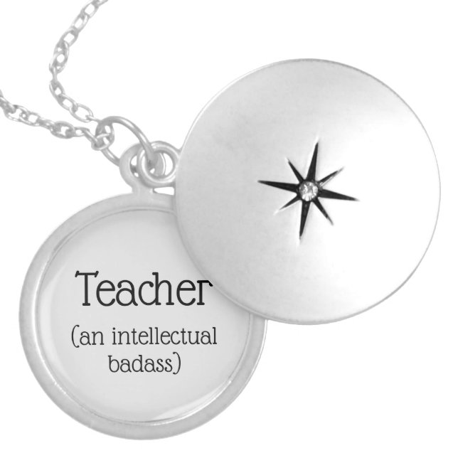 Teacher an Intellectual Badass Inspirational Quote Locket Necklace (Front)